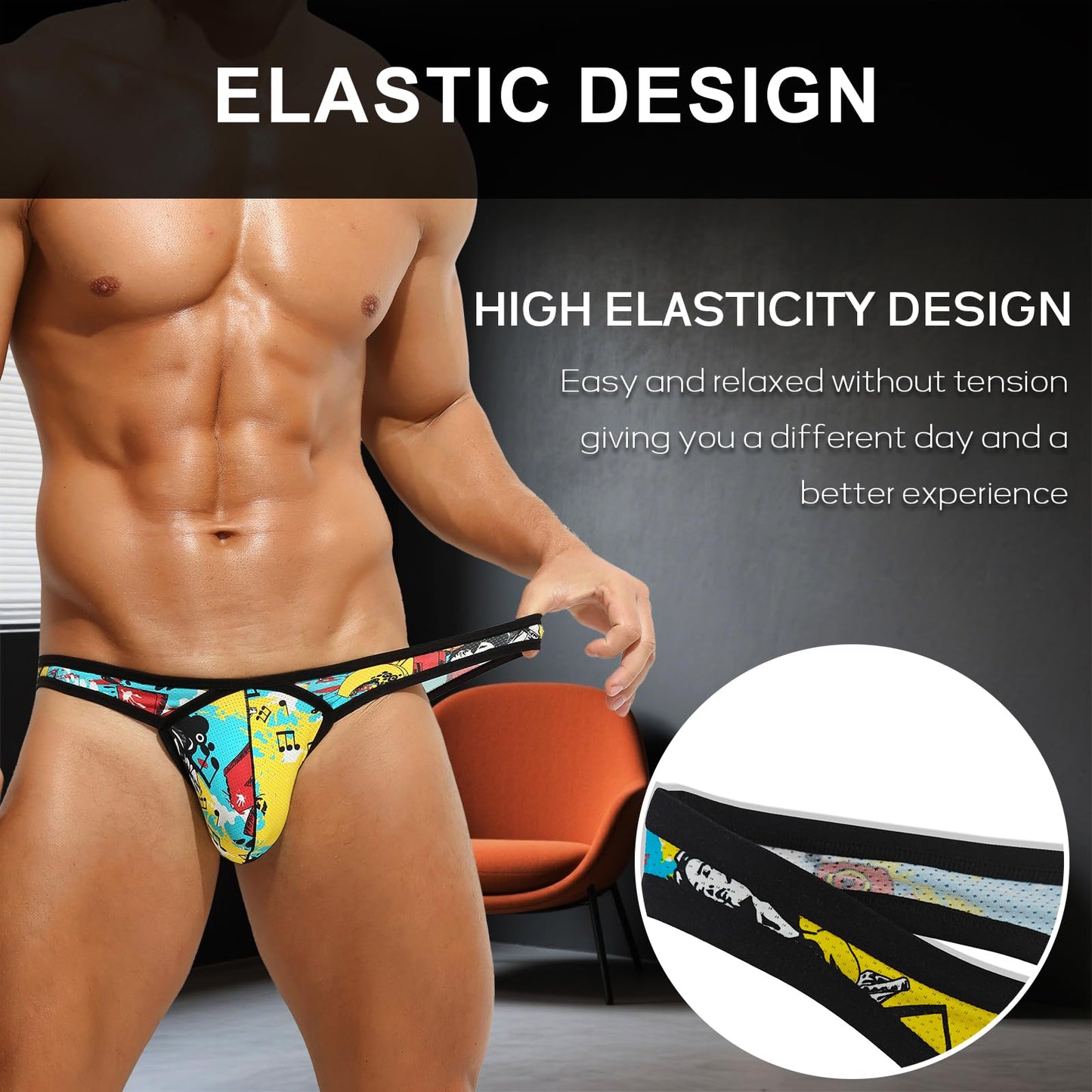 Sexy Herren-Slip, Unterwäsche, Strings, niedrige Taille, atmungsaktiv, Thong, bunt, M