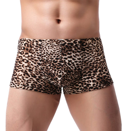 Herren Boxershorts Unterhose Unterwäsche Retroshorts Leopard Muster Brief Braun XL=EU M-L