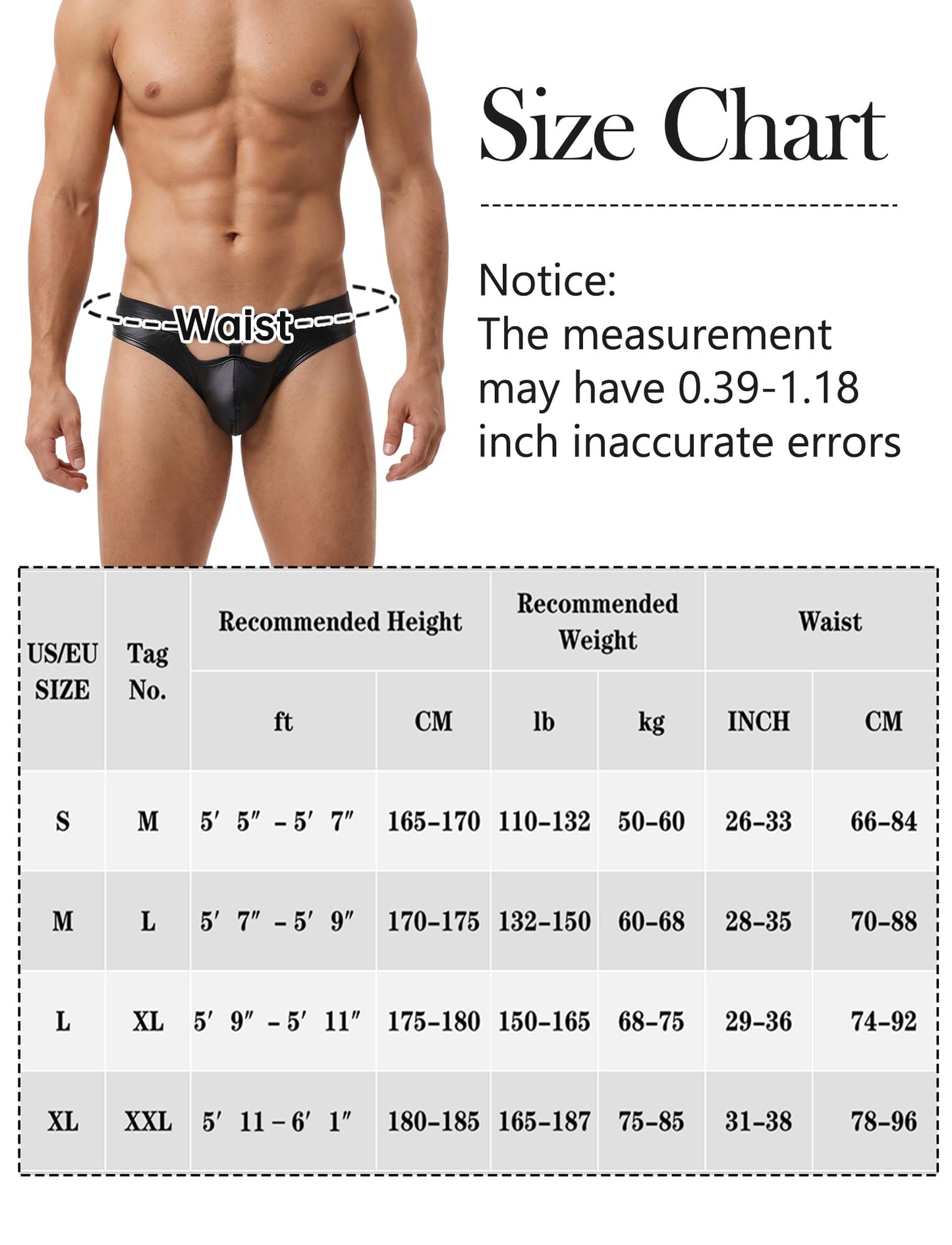Herren Kunstleder Jockstrap G-String Tanga mit Aussparungen – Low-Rise Reizwäsche Clubwear Party Nachtwäsche Schwarz S
