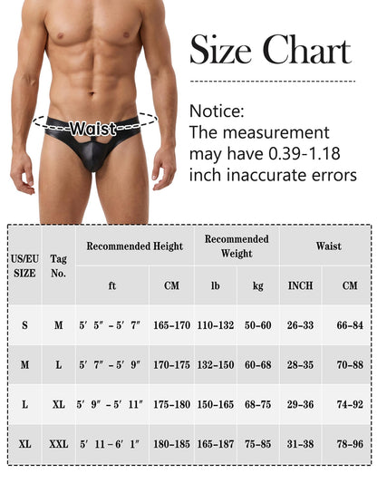 Herren Kunstleder Jockstrap G-String Tanga mit Aussparungen – Low-Rise Reizwäsche Clubwear Party Nachtwäsche Schwarz S