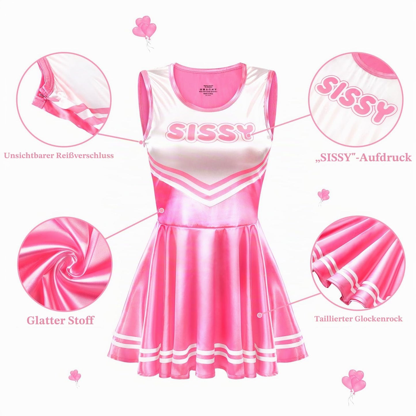 LittleForBig Unisex Seidiger Ärmelloser Overall Glänzender Satin Cheer Sissy Bodycon Mini Kleid Rock Hot Pink XL