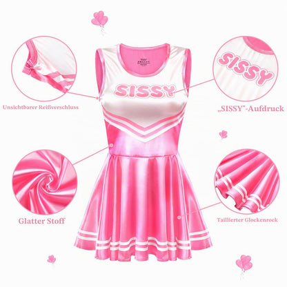 LittleForBig Unisex Seidiger Ärmelloser Overall Glänzender Satin Cheer Sissy Bodycon Mini Kleid Rock Hot Pink XL