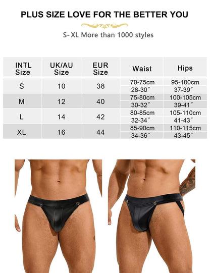 PU Leder Strings für Herren Tanga mit Öffnung Sexy Unterwäsche Große Größen Dessous Reizwäsche Ouvert Slip Wetlook Unterhosen Thong Low-Rise Pouch Underwear Jockstrap Briefs Schwarz S