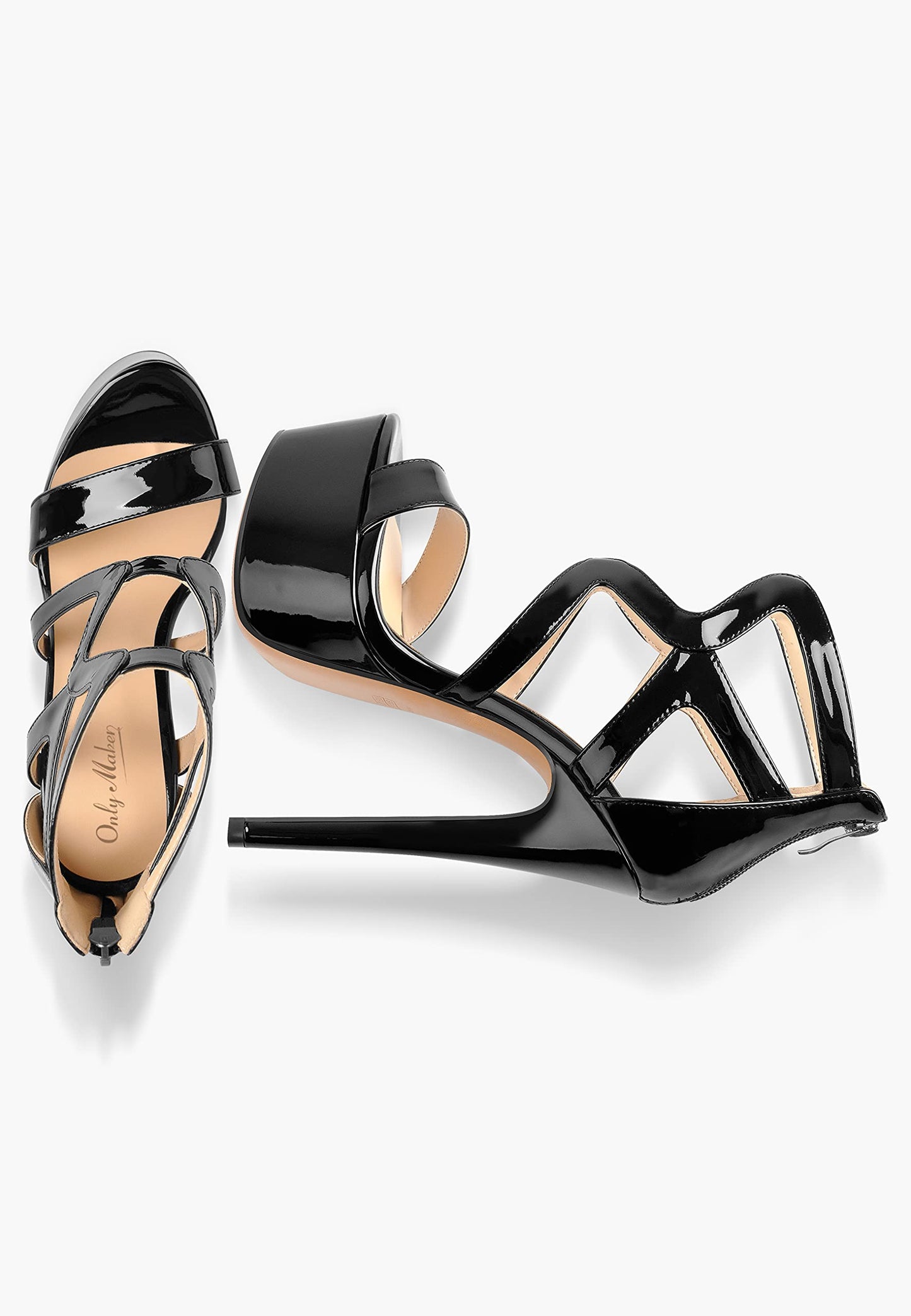 Damen Riemchensandalen Plateau Stiletto Absatz Sommerschuhe Schwarz Lack High Heels 38 EU