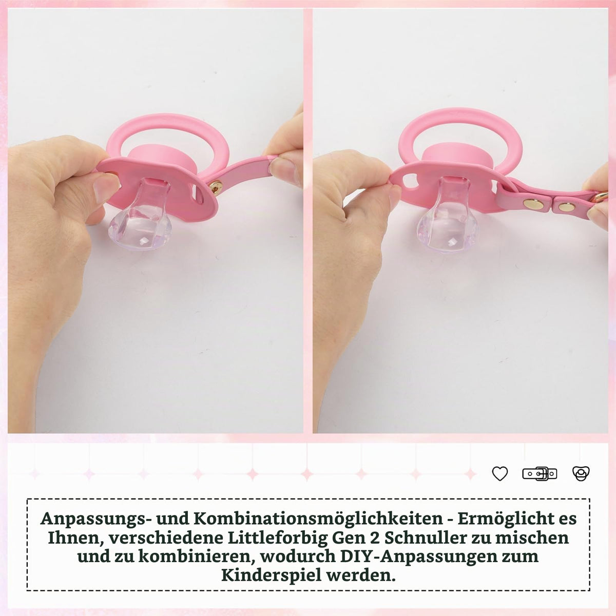 Verstellbares Lederband mit Schnuller- & Gag-Set Rosa