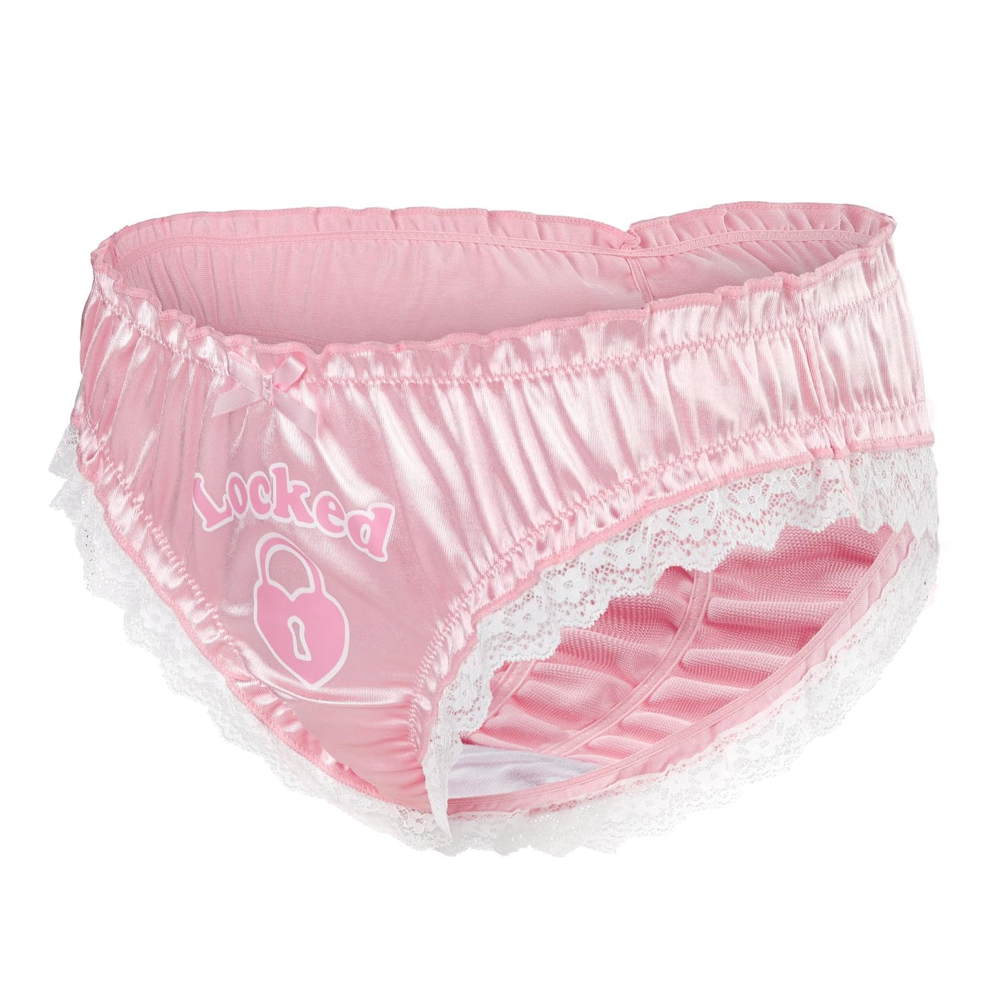 LittleForBig Unisex Hipster-Höschen Glatte Satin-Spitzenhöschen für Crossdressing und Transgender Rosa L