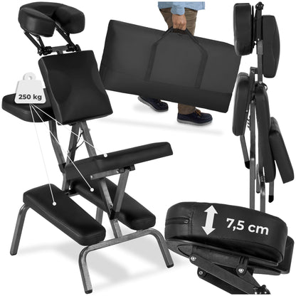 Massagestuhl klappbar, ergonomischer Hocker ohne Armlehne, Mobile Portable Behandlungsliege zusammenklappbar, Massage Stuhl mit Zubehör Tragetasche - schwarz