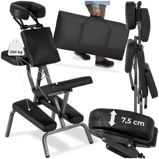 Massagestuhl klappbar, ergonomischer Hocker ohne Armlehne, Mobile Portable Behandlungsliege zusammenklappbar, Massage Stuhl mit Zubehör Tragetasche - schwarz