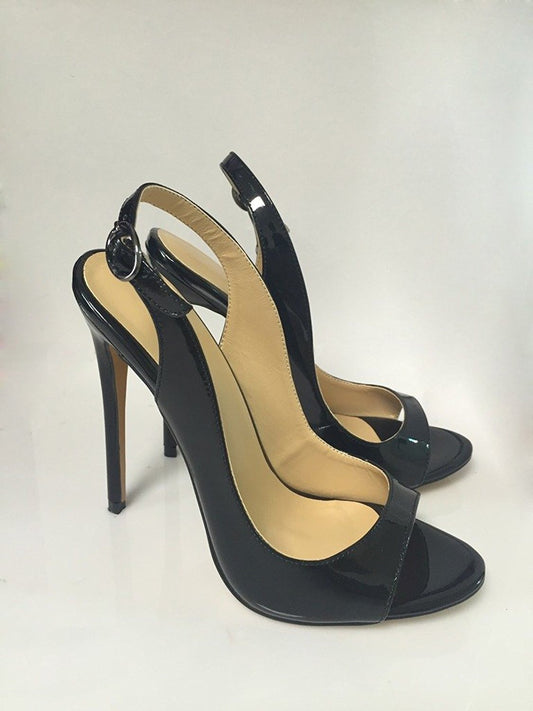 EDEFS Damenschuhe 120mm Peep Toe Slingback High Heels Sandalen Schwarz 40