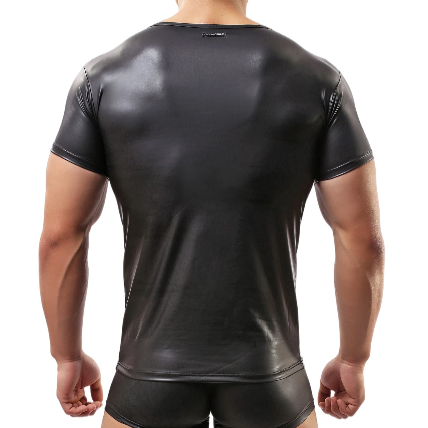 Herren Sexy T-Shirt,Lackleder Kurzarm Wetlook Top Unterhemd Fitness Latex Shirts Tank Top Slim Fit(L)