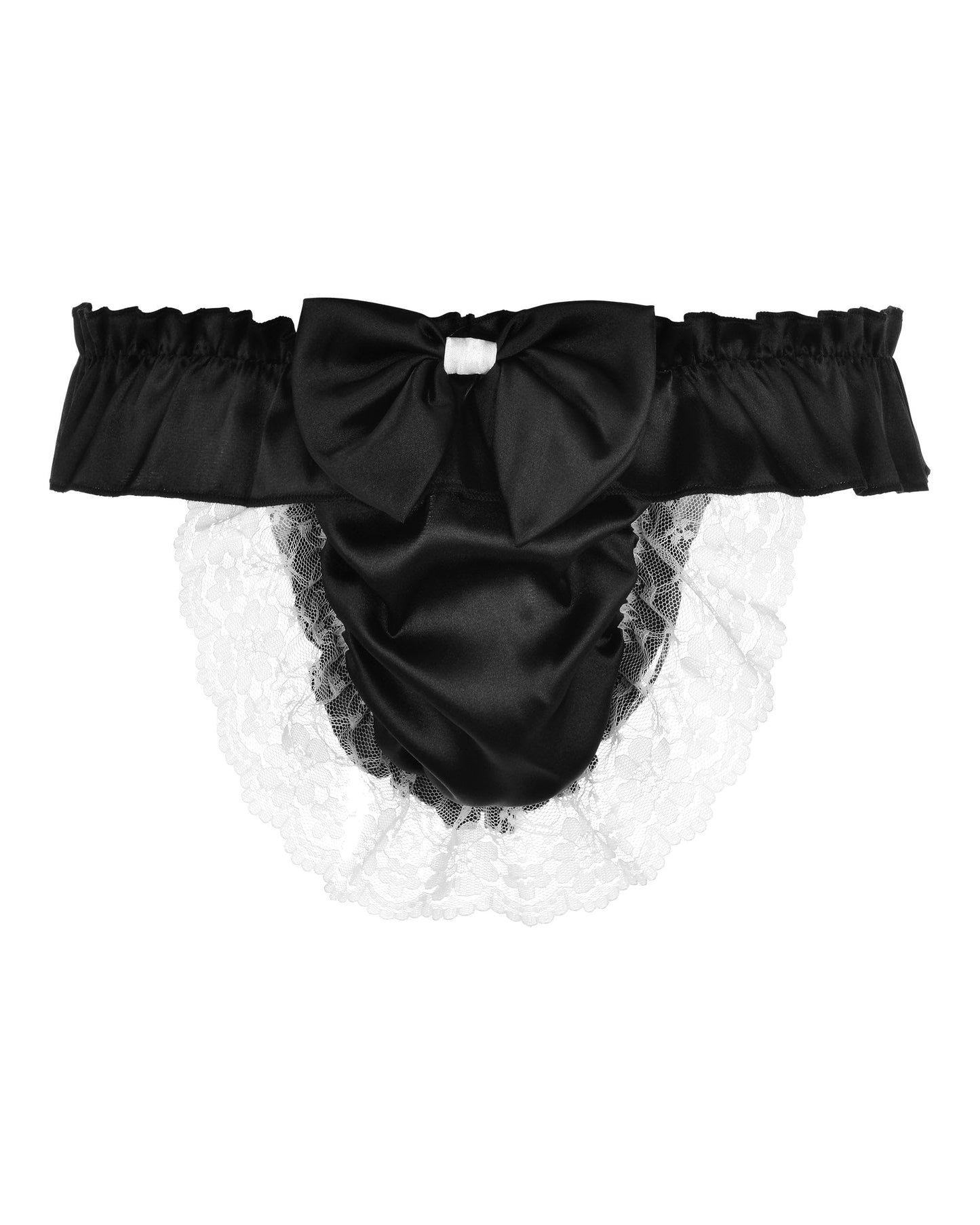 Satini Satin Rüsche die Schleife Tanga Sissy Boy-Shorts Slips Höschen Unterwäsche (Schwarz, L)