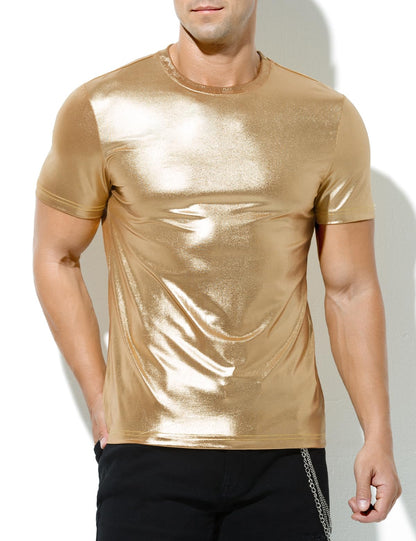 Herren Metallic Glänzend Shirt Nachtclub T-Shirts Clubwear, L