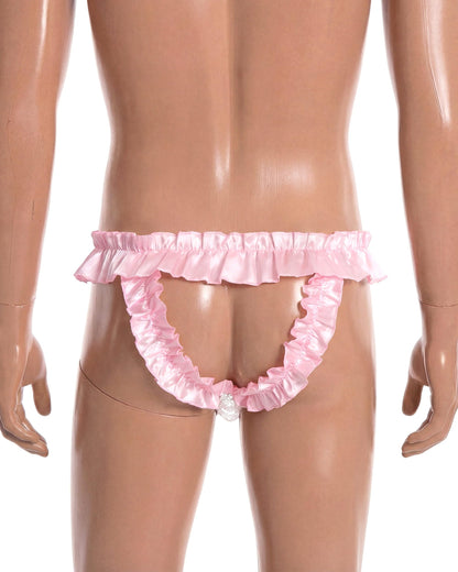 Satini Satin Rüsche die Schleife Tanga Sissy Boy-Shorts Slips Höschen Unterwäsche (Zartrosa, L)