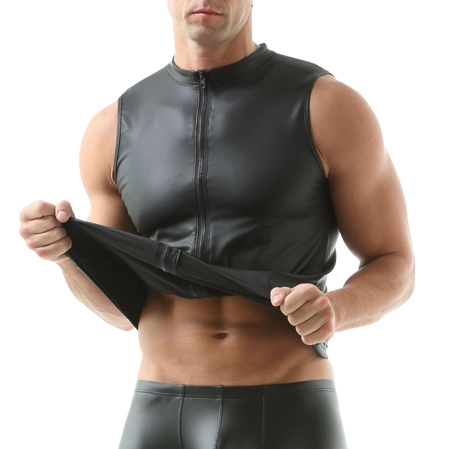 Herren Unterhemden Ärmellose Tanktops Kunstleder Muscle Fit Weste Tops Hemden Mode Unterhemden