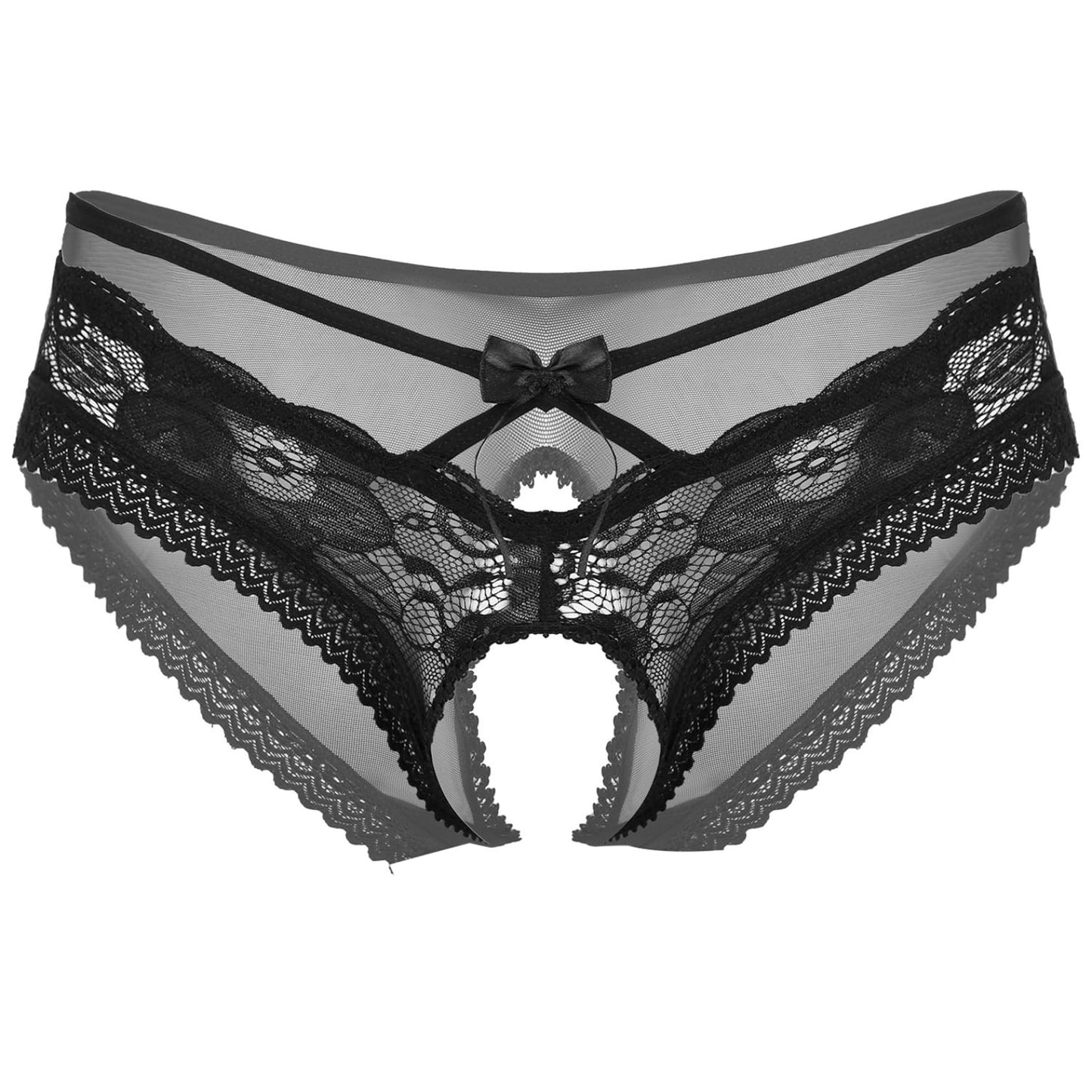 Herren Sissy Unterwäsche Ouvert Slip - Unterhose Offen Schritt Höschen Transparent mit Spitze - Dessous Reizwäsche