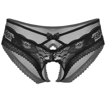 Herren Sissy Unterwäsche Ouvert Slip - Unterhose Offen Schritt Höschen Transparent mit Spitze - Dessous Reizwäsche