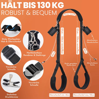 BDSM Bondage Set Fesseln Sexspielzeug für die Paare Bett Sexspiele, 3-in-1 Sex Bondageset (Handschellen, Oberschenkel-Fußfessel, Nippelklemme), Bettfesseln für Frauen Männer Anfänger Profi Extrem Hart