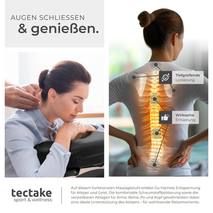 Massagestuhl klappbar, ergonomischer Hocker ohne Armlehne, Mobile Portable Behandlungsliege zusammenklappbar, Massage Stuhl mit Zubehör Tragetasche - schwarz