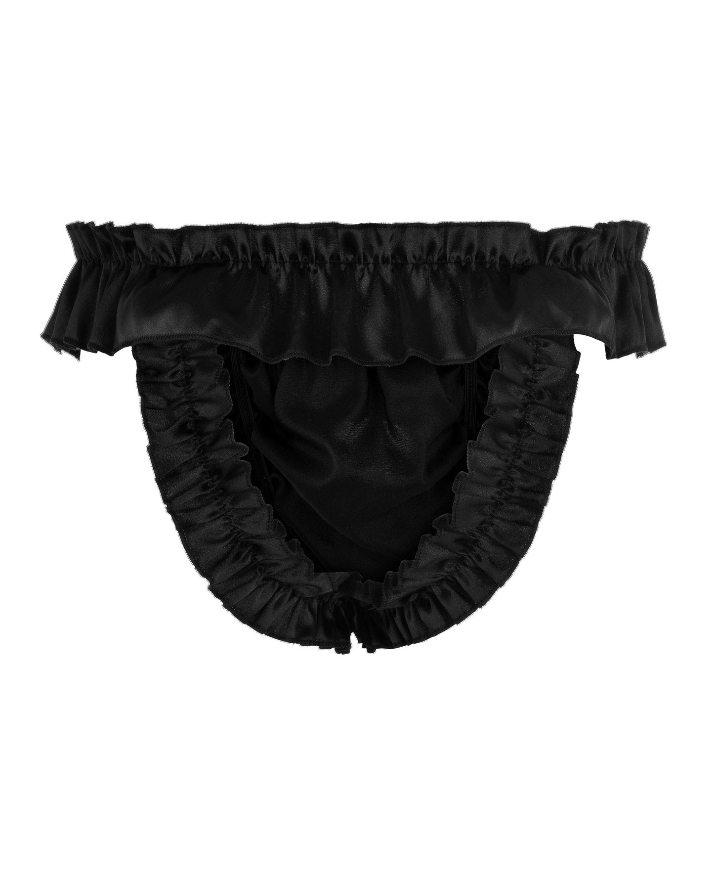 Satini Satin Rüsche die Schleife Tanga Sissy Boy-Shorts Slips Höschen Unterwäsche (Schwarz, L)
