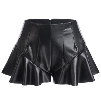 Ledershorts Damen Sexy Wetlook Lack und Leder Mini Lederrock Shorts Frauen Hotpants Festival Rave Techno Pole Dance Outfit Lara Croft Kostüm Halloween Karneval Party Faschingskostüme Schwarz 10 S