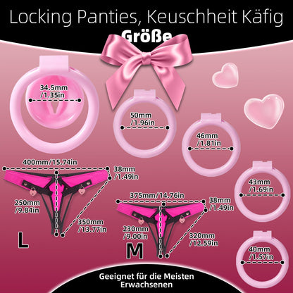 Crysore Herzförmige Chastity Panties mit Rosa Sissy Chastity Cage Anti-Off Keuschheitsgürtel in 2 Größen Erwachsene Sexspielzeug für Männer Penis Training (L,Pink)
