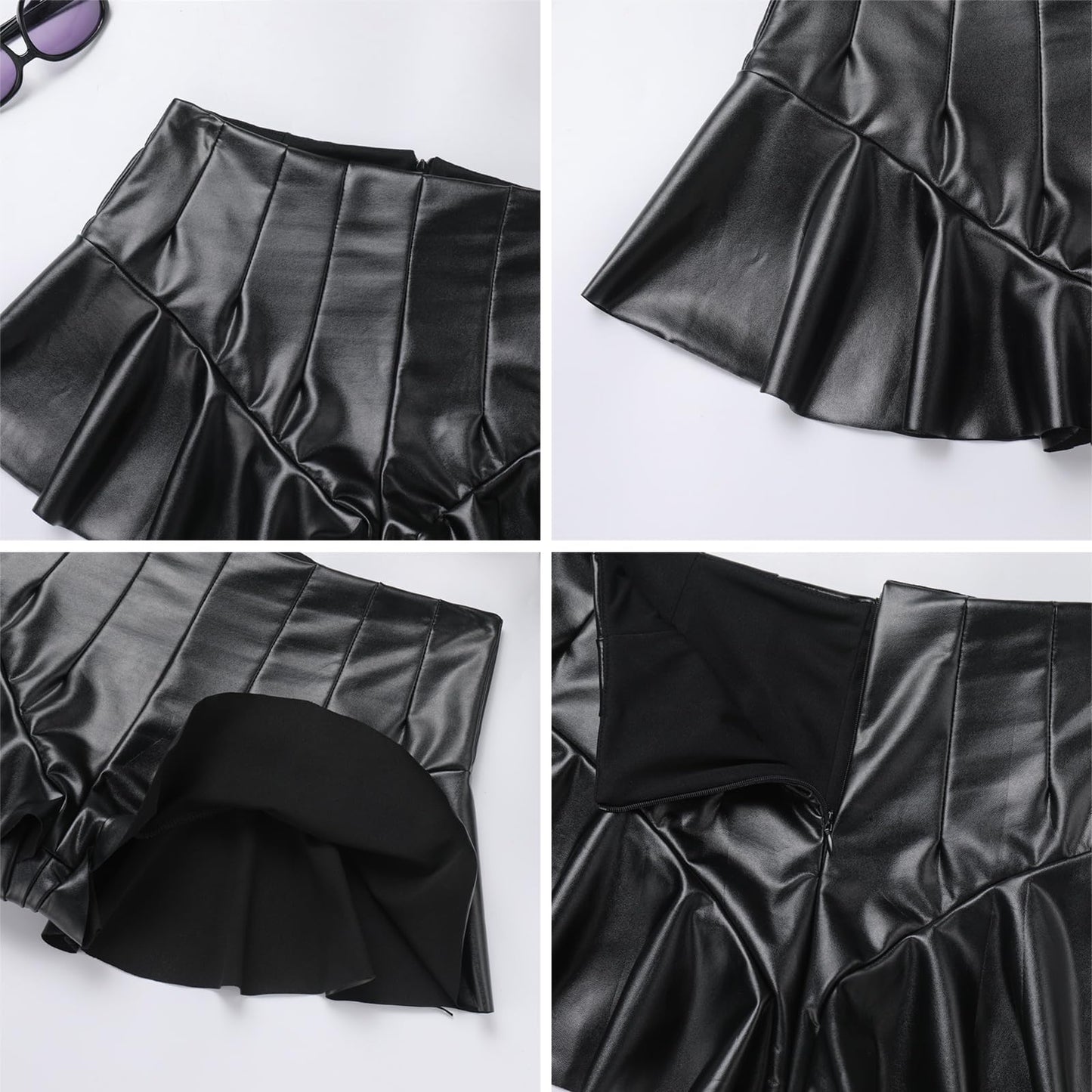 Ledershorts Damen Sexy Wetlook Lack und Leder Mini Lederrock Shorts Frauen Hotpants Festival Rave Techno Pole Dance Outfit Lara Croft Kostüm Halloween Karneval Party Faschingskostüme Schwarz 10 S