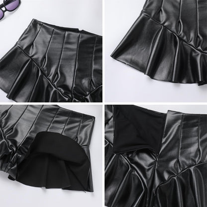 Ledershorts Damen Sexy Wetlook Lack und Leder Mini Lederrock Shorts Frauen Hotpants Festival Rave Techno Pole Dance Outfit Lara Croft Kostüm Halloween Karneval Party Faschingskostüme Schwarz 10 S