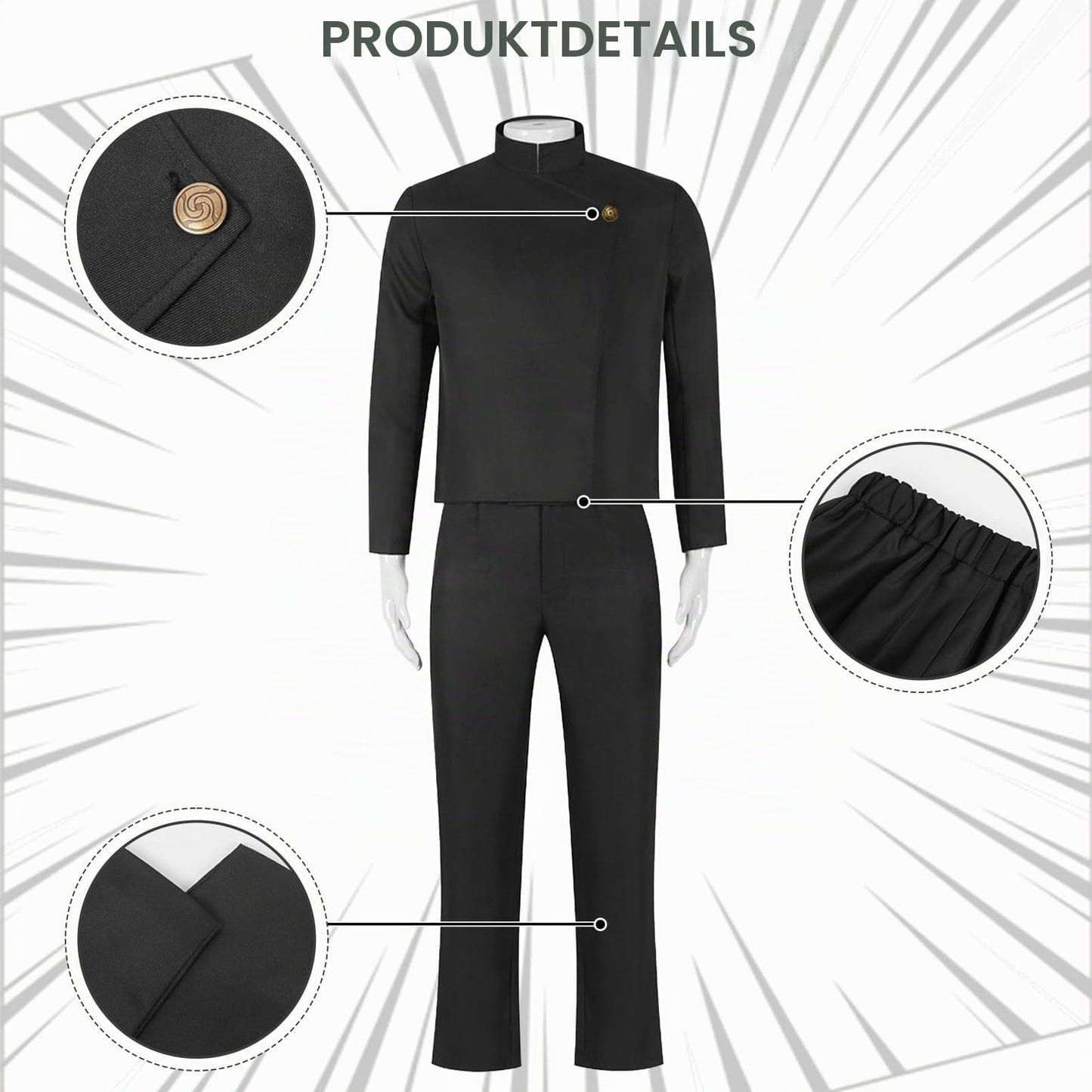 Satoru Gojo Cosplay, Schwarz Anime Cosplay Kostüm, Gojo Satoru Schuluniform Jacke mit Brille, Anime Outfits  Halloween Karneval