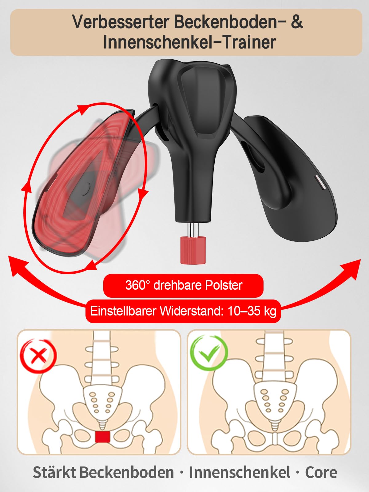 Beckenbodentrainer 10-35kg verstellbar Kegel Oberschenkeltrainer mit Band