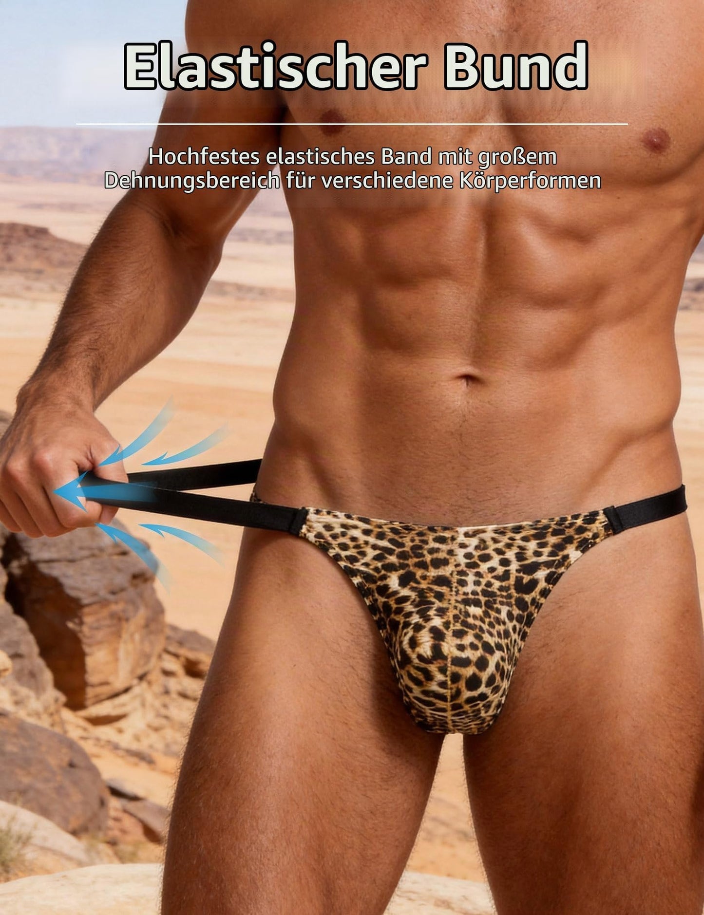 Leopard String Tanga für Herren Sexy Unterwäsche für Mann T-Back Slip Große Größen Thong Sissy Höschen Pouch Underwear Low Rise Dessous Reizwäsche Elastizität Unterhosen Briefs S