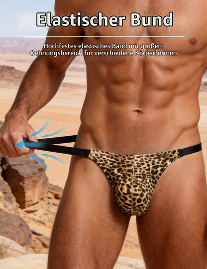 Leopard String Tanga für Herren Sexy Unterwäsche für Mann T-Back Slip Große Größen Thong Sissy Höschen Pouch Underwear Low Rise Dessous Reizwäsche Elastizität Unterhosen Briefs S