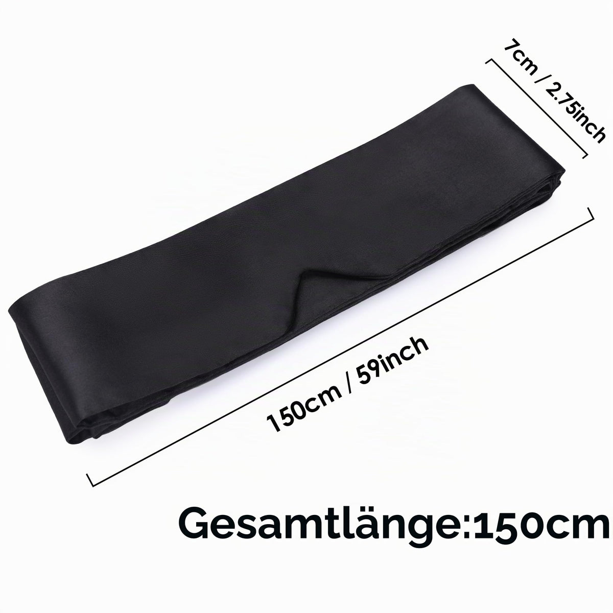 Satin-Schlafmaske – bequeme Augenmaske für Damen und Herren, weich, Schatten für Nacht, Schlafen, Reisen, Meditation, reines Schwarz, Geschenk zum Jahrestag, Geburtstag, 160 cm