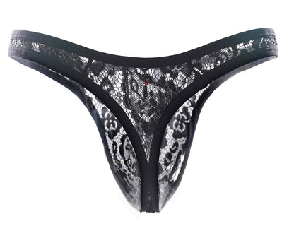 Herren Slips G-String Spitze Transparenz Sexy Low Rise Tanga Elefantenstring Weich -Atmubgsaktiven Unterhose Schwarz
