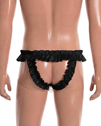 Satini Satin Rüsche die Schleife Tanga Sissy Boy-Shorts Slips Höschen Unterwäsche (Schwarz, L)