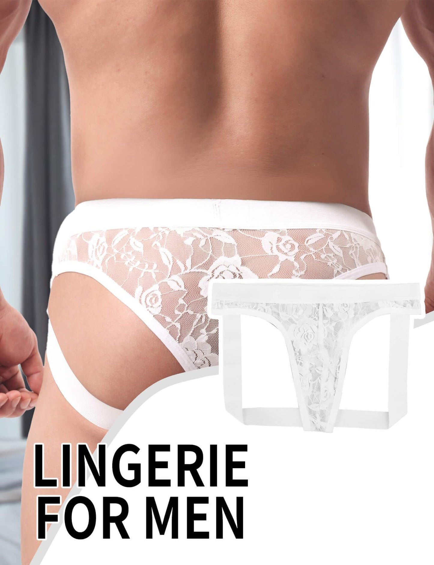 Jockstrap Männer - Gay Unterwäsche - Herren Sexy-  Hinten Offen Spitze  - Sissy - Mesh Unterhosen2 Pack