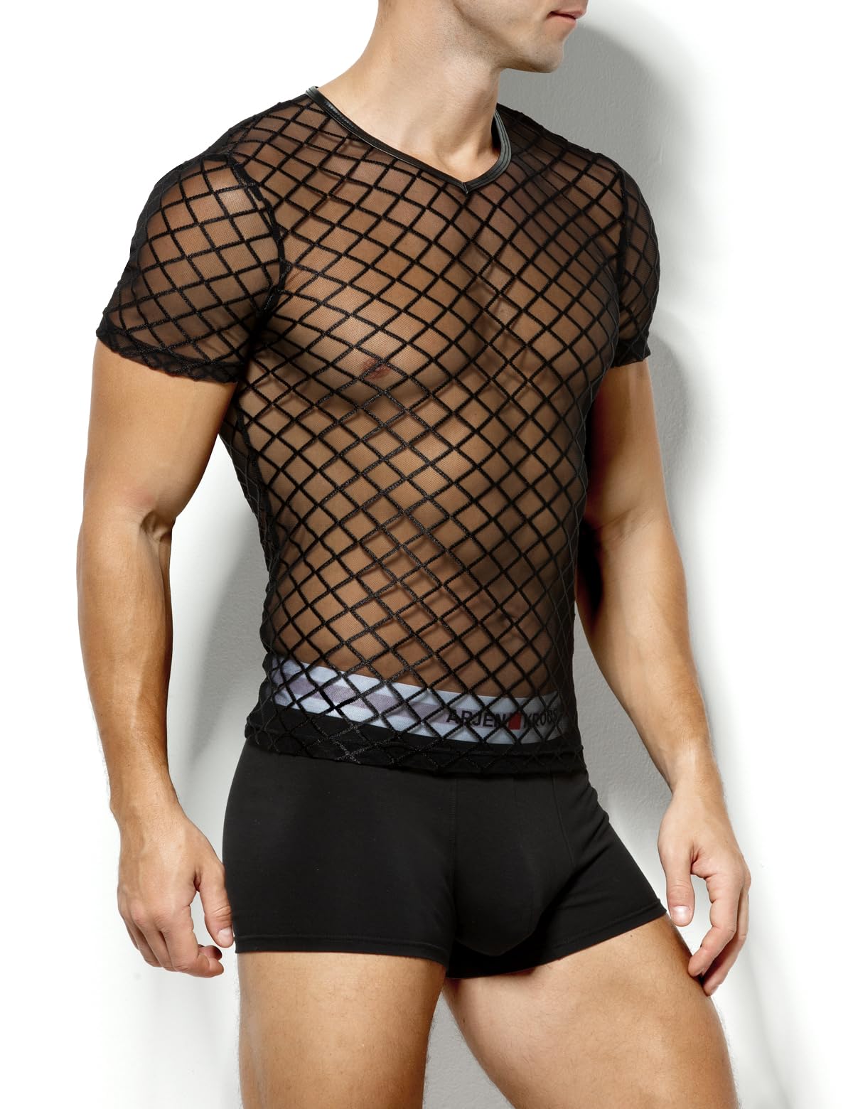 Herren Muskel Transparent Kurzarm Shirts Netz Hemd