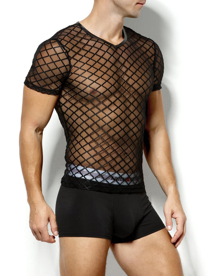 Herren Muskel Transparent Kurzarm Shirts Netz Hemd