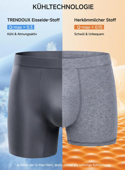 TRENDOUX Boxershorts Herren, Atmungsaktive Eisseide Unterhosen mit Nahtlosem Bund & Langem Bein, Komfortable Retroshorts mit 3D-Pouch, Anti-Chafing, 3er Pack XL