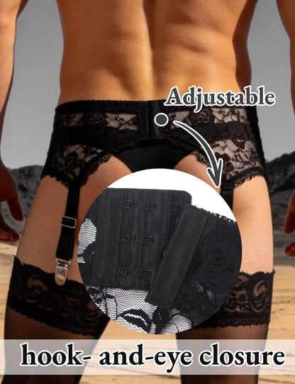comeondear Herren Strapsgürtel Spitze Sissy Strumpfhalter Sexy(Schwarz,L)