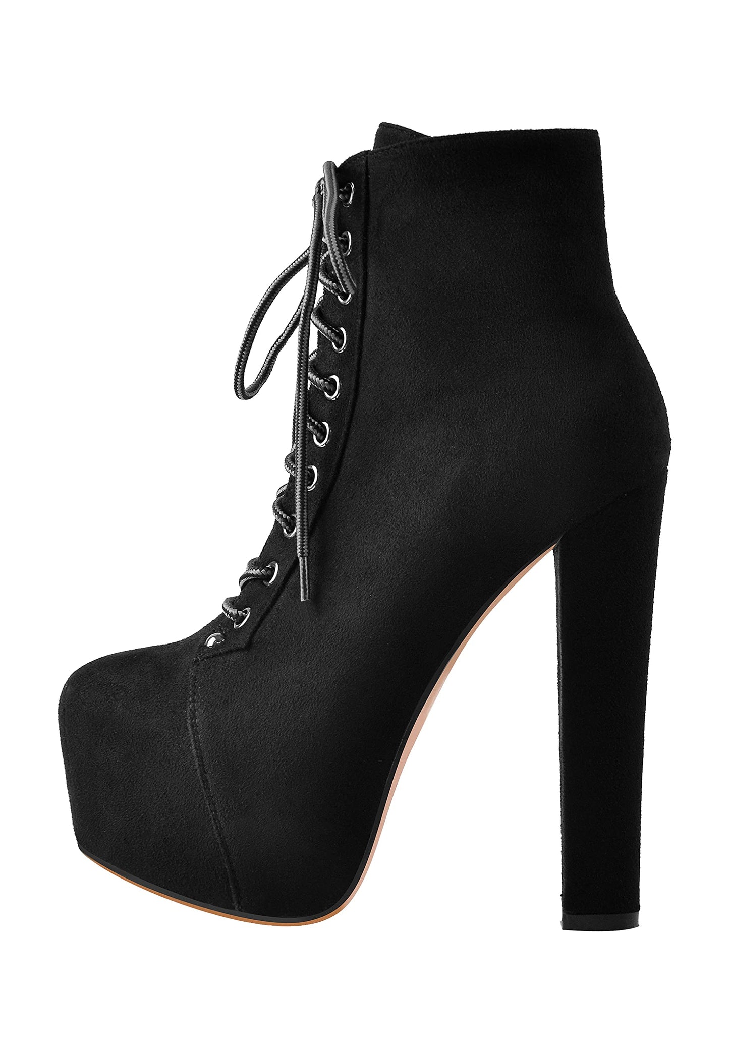 Damen Schnürstiefeletten Plateau Blockabsatz Ankle Boots Lace up Warm Gefüttert Flanell Schwarz 46 EU