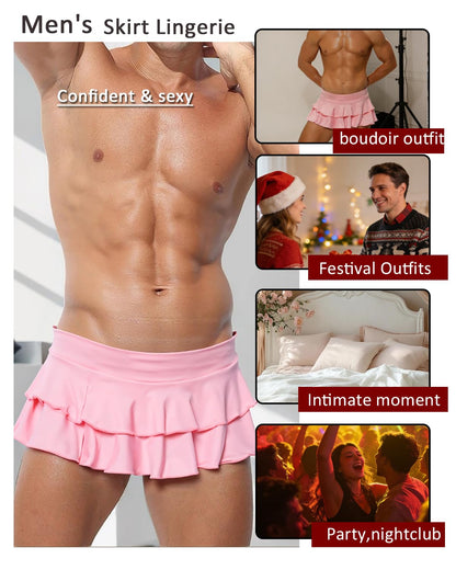 Herren-Mini-Rüschenrock, sexy mehrlagiger Faltenrock, Sissy-Kostüm, Dessous,, Rollenspiele, Pink