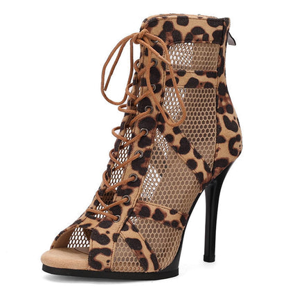 Heeled Sandalen Dance Heels Peeptoe Schnürung Gladiator Stiefeletten Stiletto Dressy Party Mesh