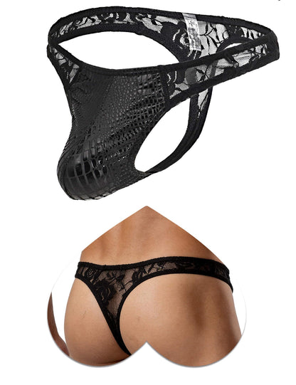 ohyeahlady String Tanga Männer Sexy Kunstleder Slip Sissy Dessous Schwarz L