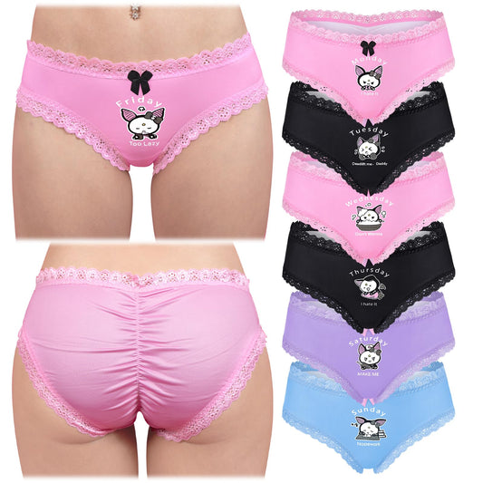 LittleForBig Damenunterwäsche aus weichem, seidigem Material, Bequeme Hipster-Slips, Babydoll Batty Brat, Wochentage, 7er-Pack Höschen-Set XXXL
