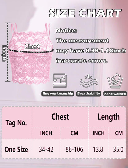Men's Sissy Lace Crop Top Double Straps Floral Lace Tank Top Undershirt Sleeveless Vest Sexy Sheer Shirt Rosa