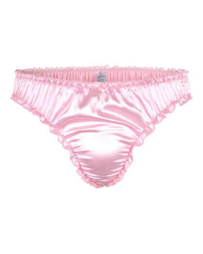 Satini Satin Rüsche Sissy Tanga Tanga Boy-Shorts Slips Höschen Unterwäsche (Zartrosa, L)