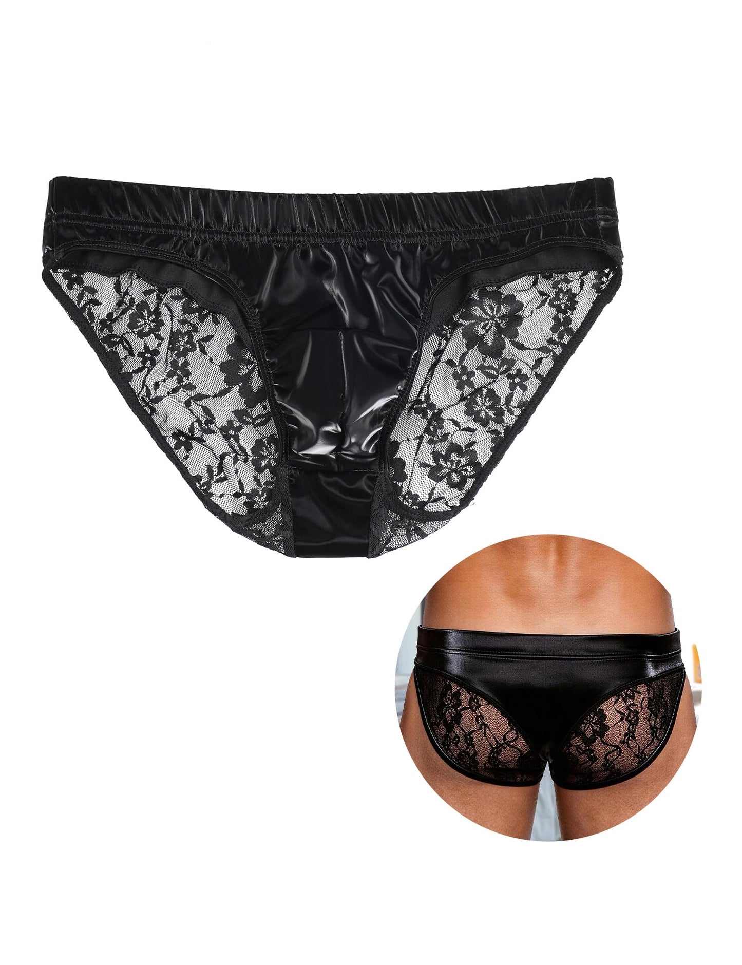 ohyeahlady Lack Leder String Tanga Herren Sexy Unterwäsche Slips Schwarz L