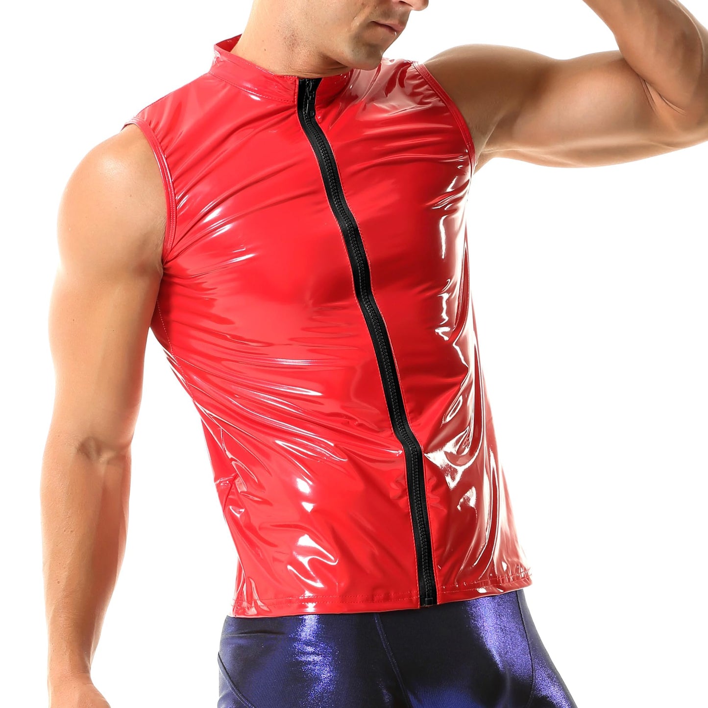 Herren Unterhemden Ärmellose Tanktops Kunstleder Muscle Fit Weste Tops Hemden Mode Unterhemden