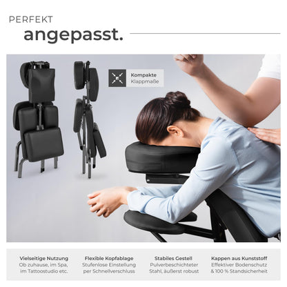 Massagestuhl klappbar, ergonomischer Hocker ohne Armlehne, Mobile Portable Behandlungsliege zusammenklappbar, Massage Stuhl mit Zubehör Tragetasche - schwarz