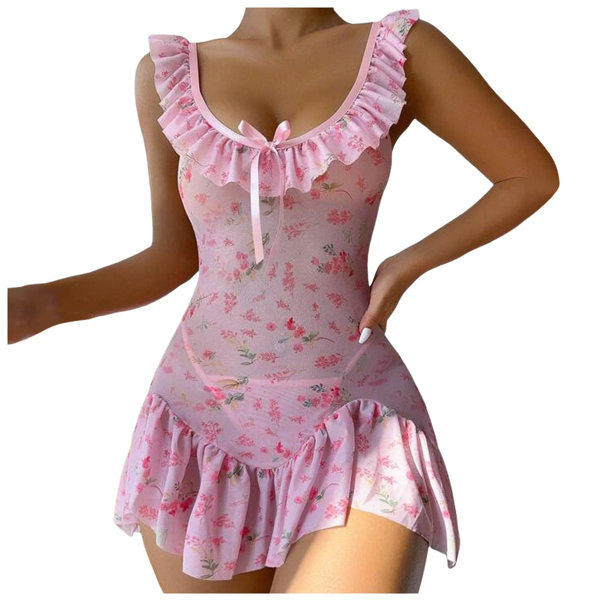 Babydoll Kleid Weiß Dessous Rot Negligee Damen Sexy Rot Lingerie Sexy for Women White Damen Nachtwäsche Sexy Kurz Nachtkleid Damen Langarm Sleepwear Women Warm Rosa Transparente Unterwäsche